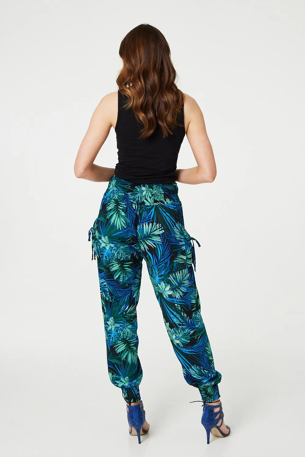 Tropical Print High Waist Harem Pants