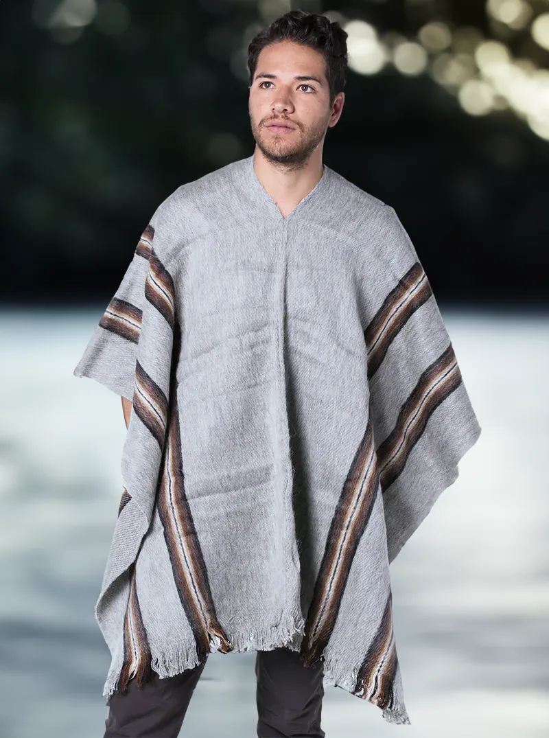 V-Neck Gray Poncho for Men