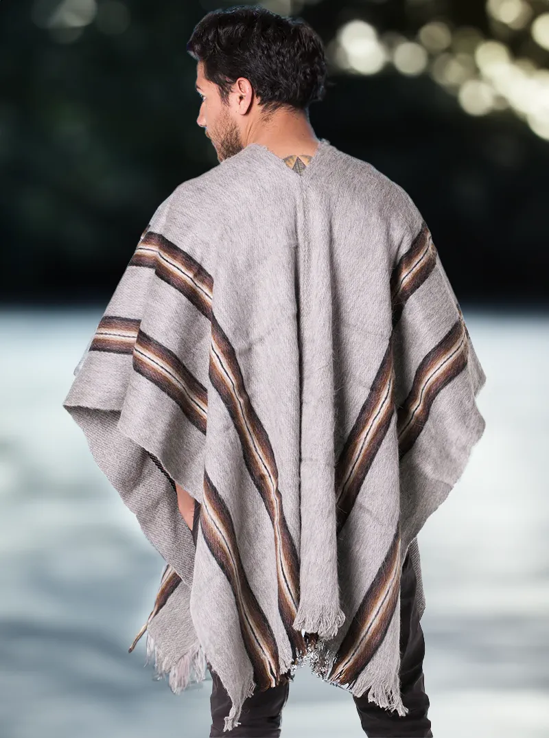 V-Neck Gray Poncho for Men