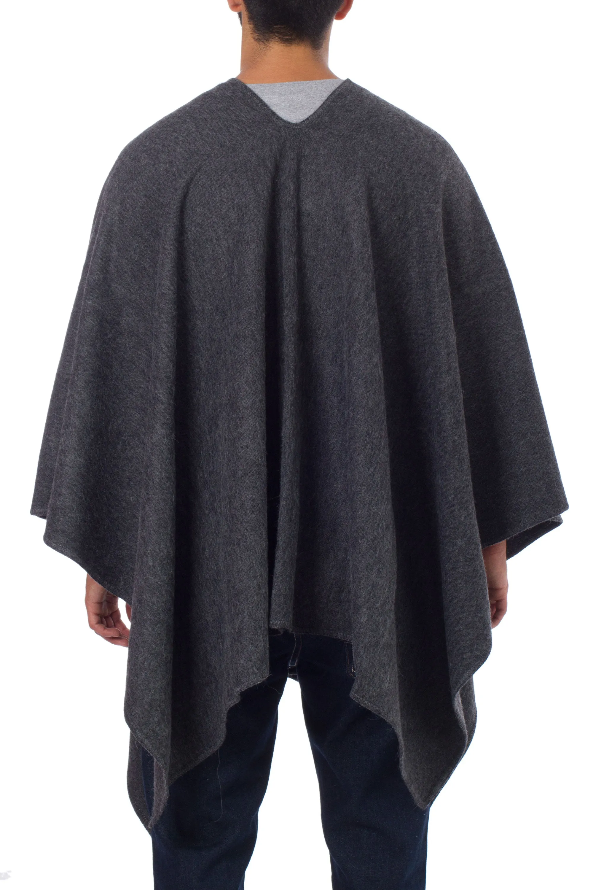 V-neck Poncho for Men Artisan Crafted in Peru - Inca Explorer in Gray | NOVICA