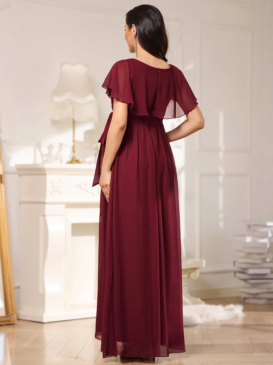 V-Neck Ruffle Tied Waist Bridesmaid Maternity Dress