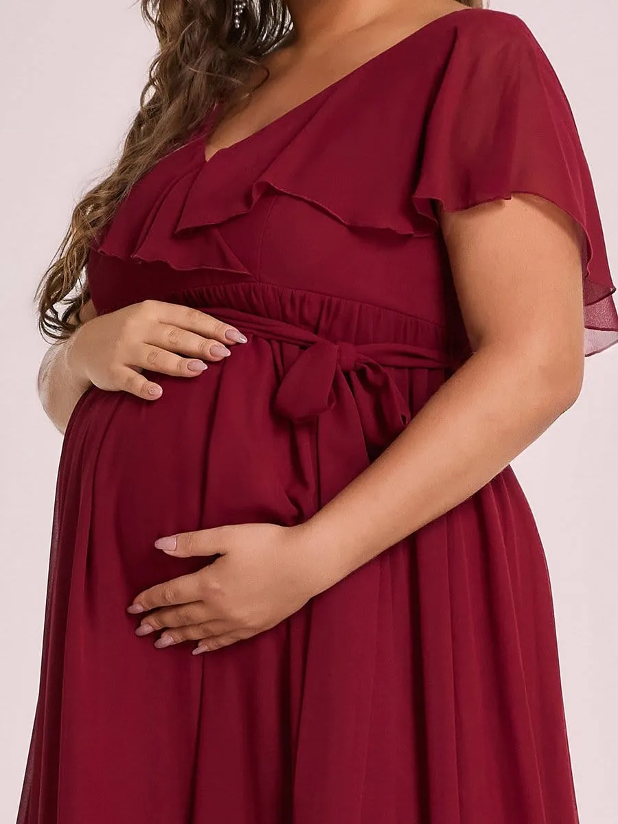 V-Neck Ruffle Tied Waist Bridesmaid Maternity Dress