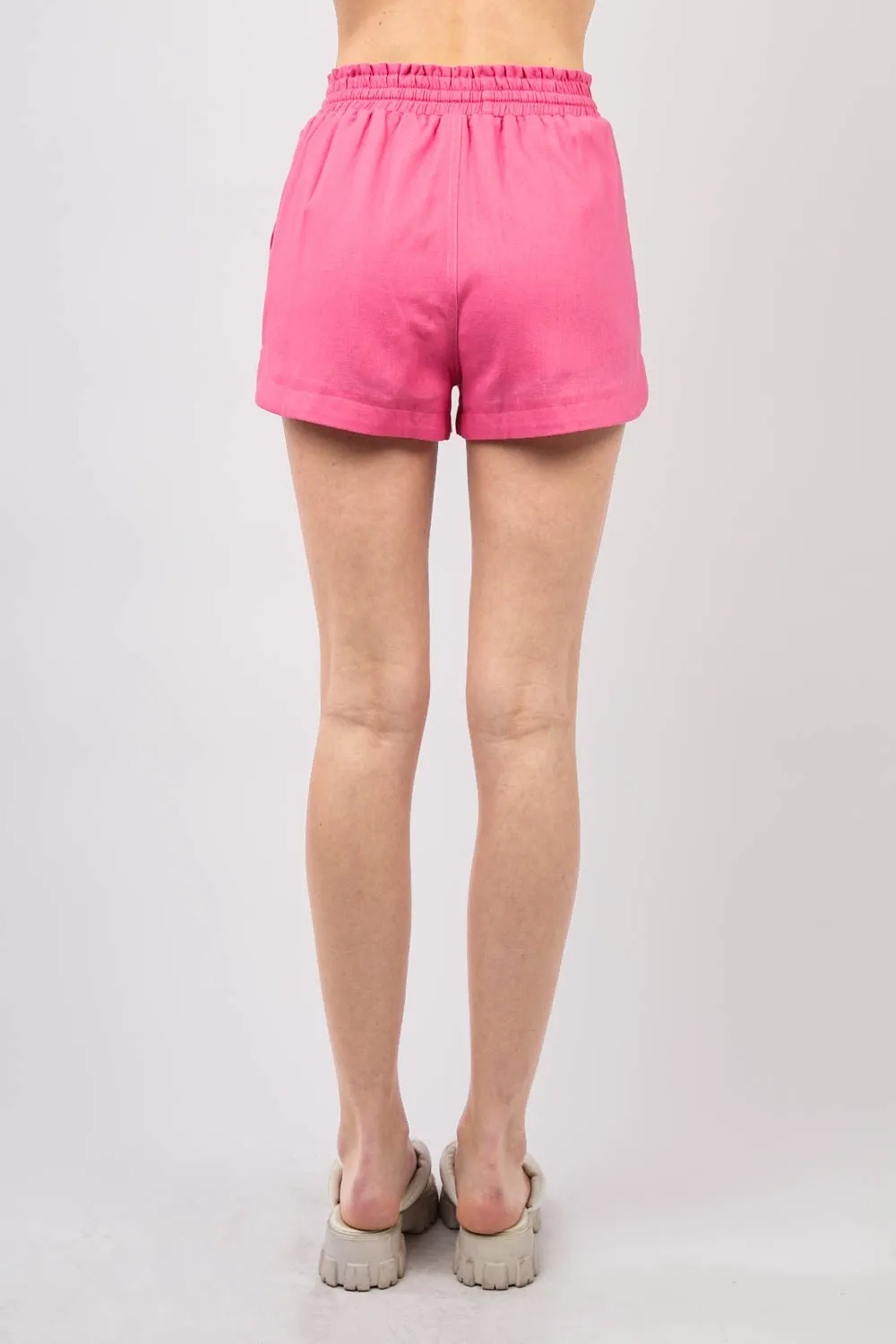 VERY J Drawstring Elastic Waist Linen Shorts