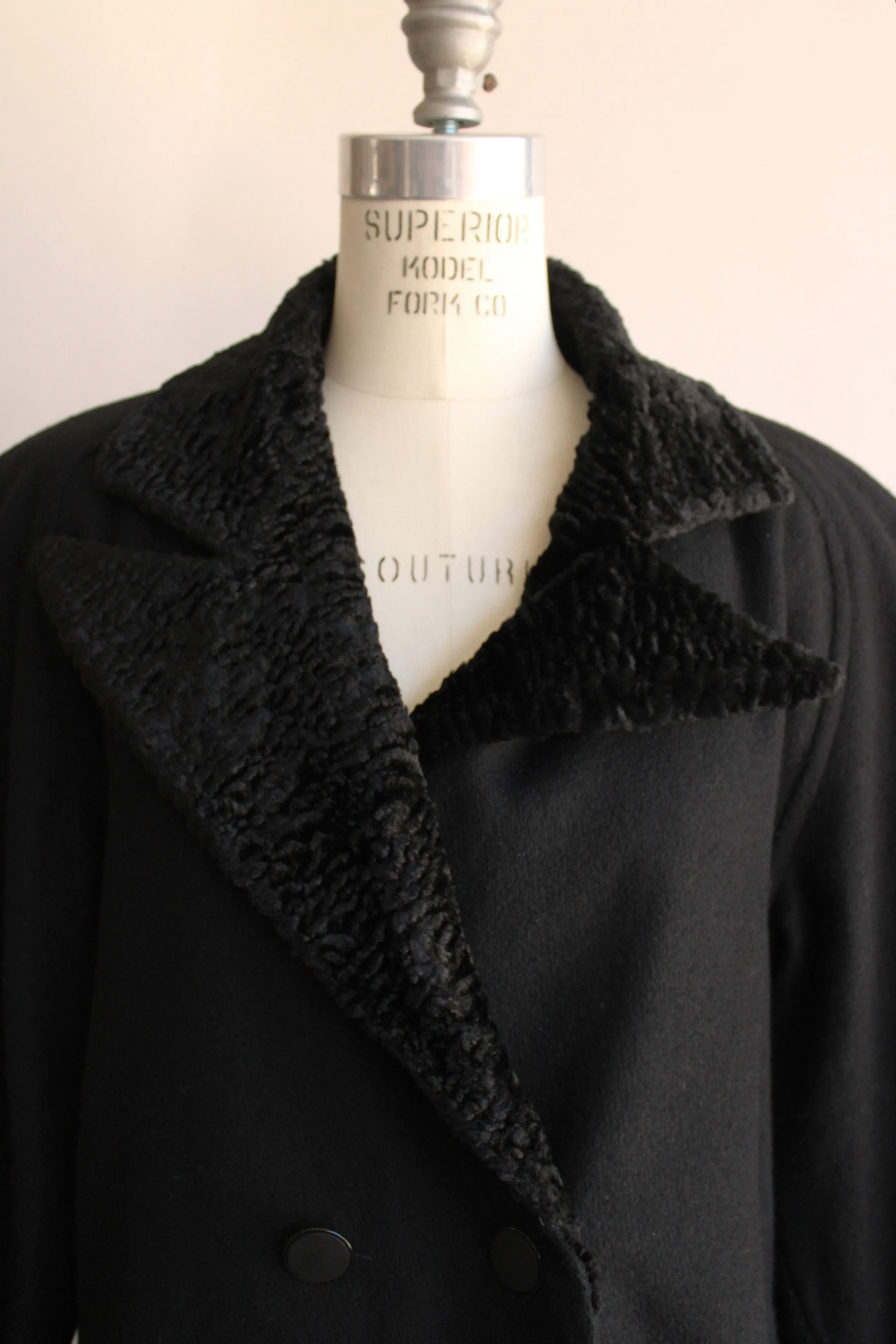 Vintage 1980s Black Wool Double Breasted Overcoat