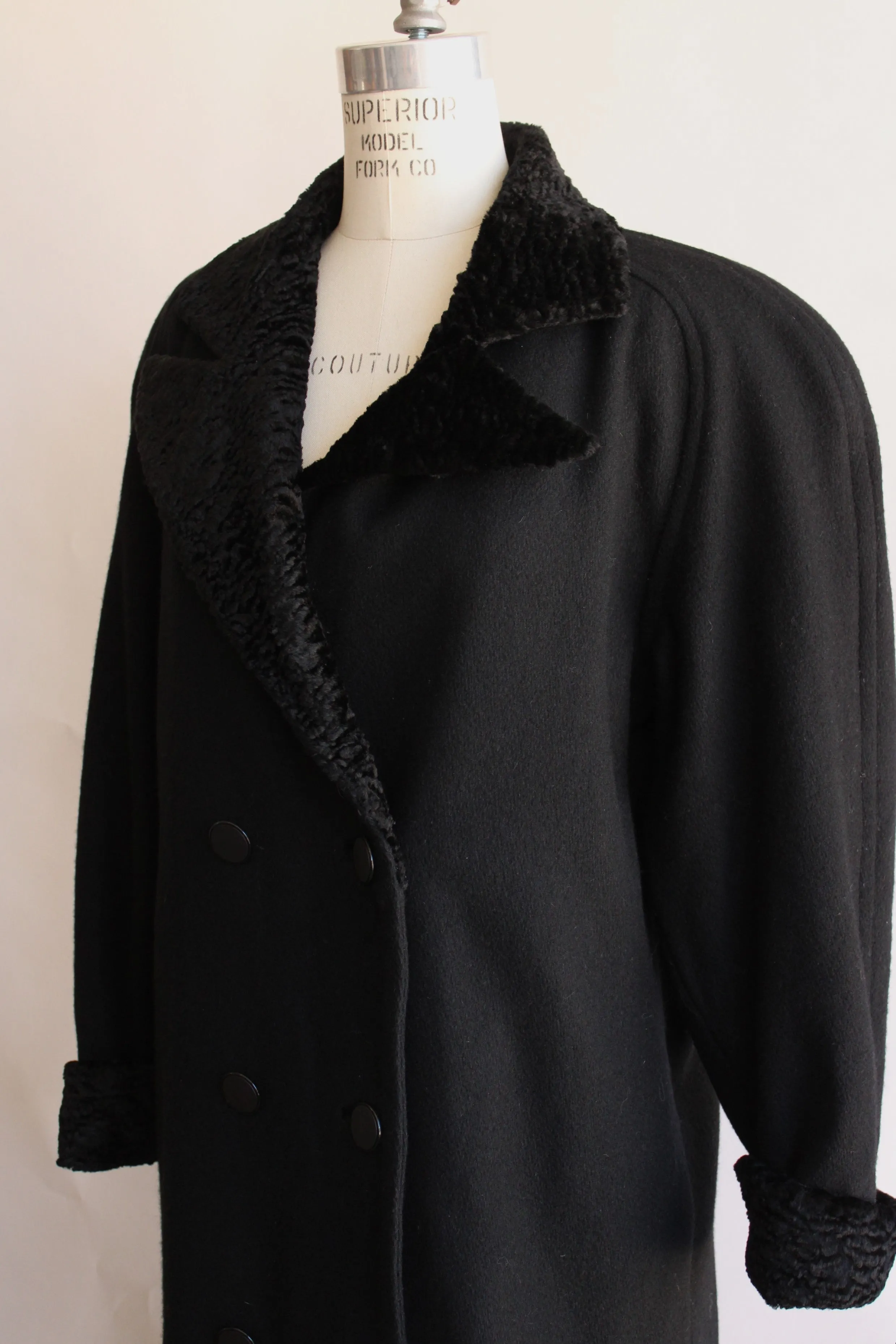 Vintage 1980s Black Wool Double Breasted Overcoat