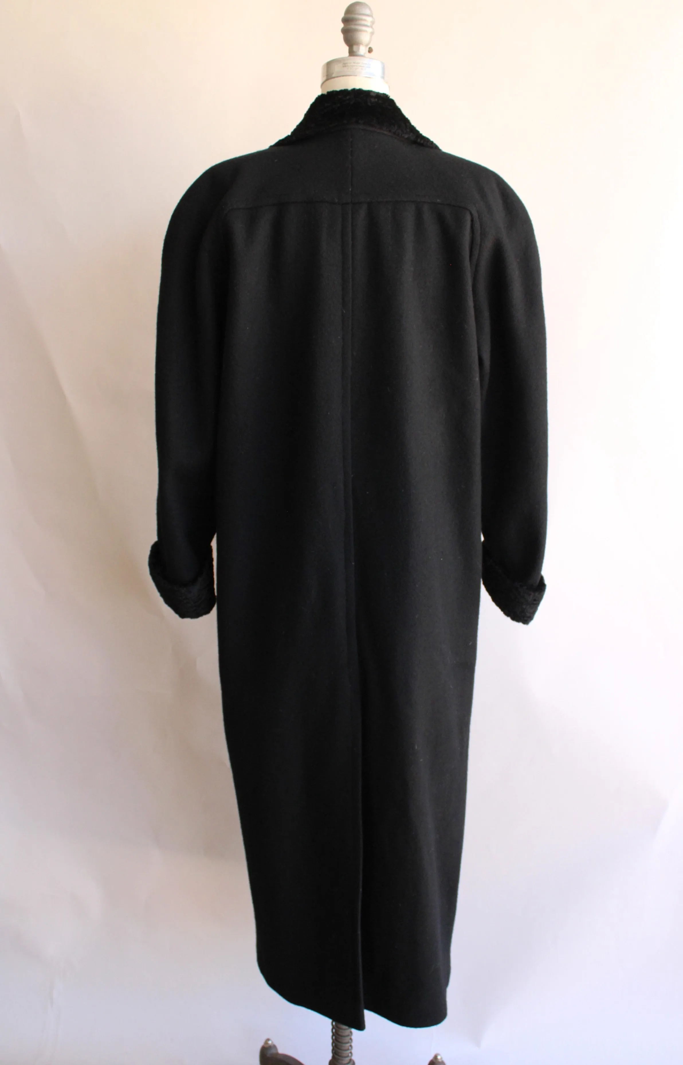 Vintage 1980s Black Wool Double Breasted Overcoat