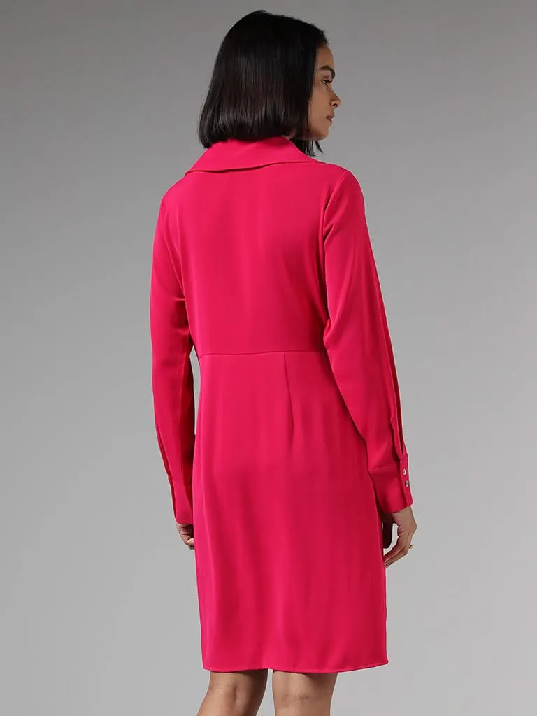 Wardrobe Solid Pink Front Wrap Dress