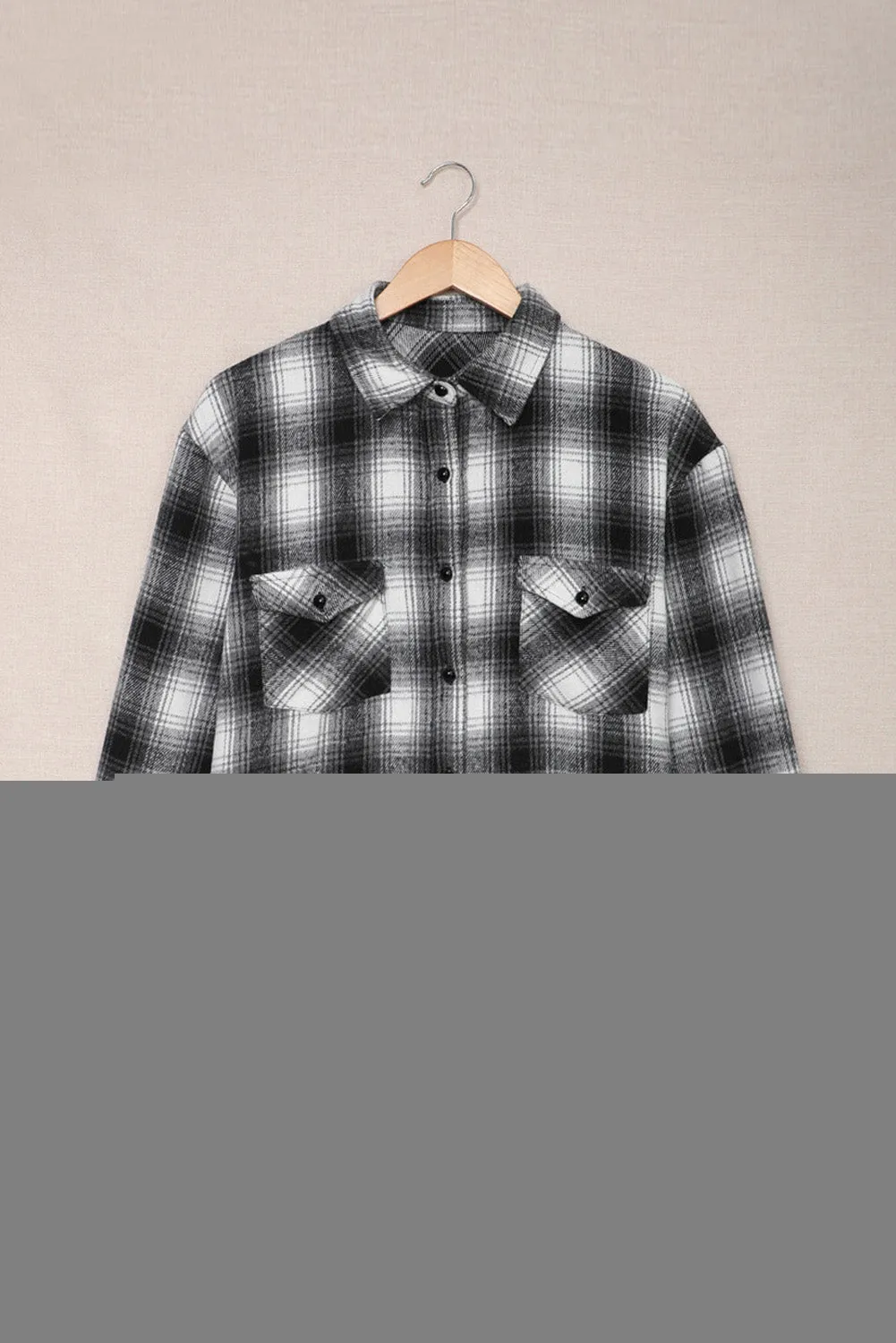 Wholesale Black Button Up Collared Plaid Shacket