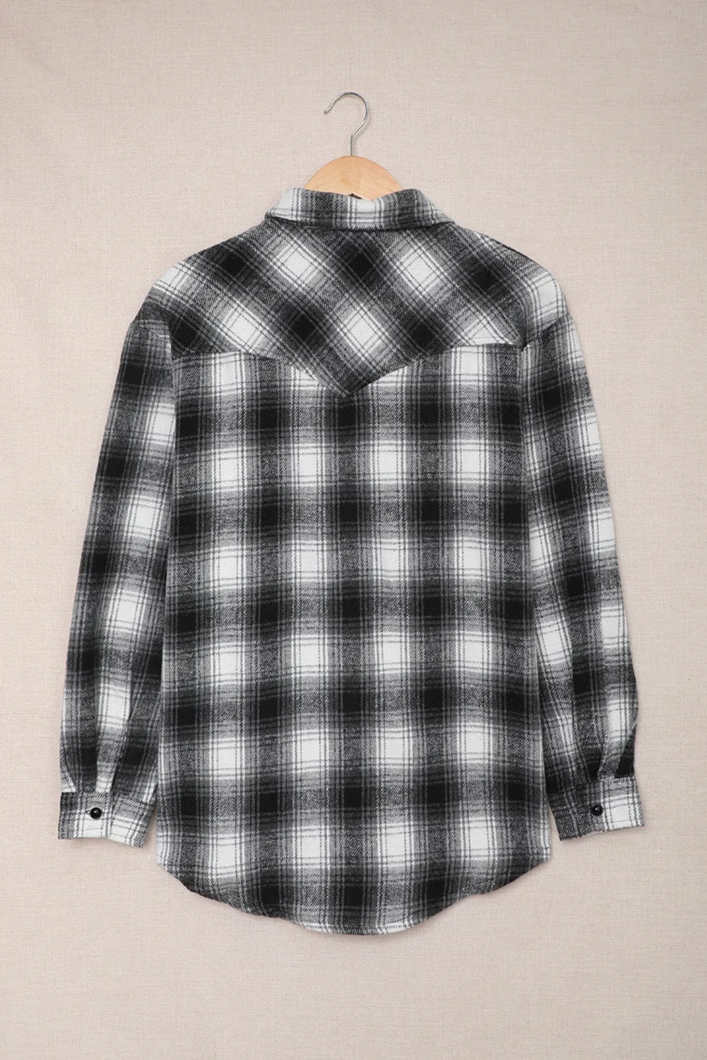 Wholesale Black Button Up Collared Plaid Shacket