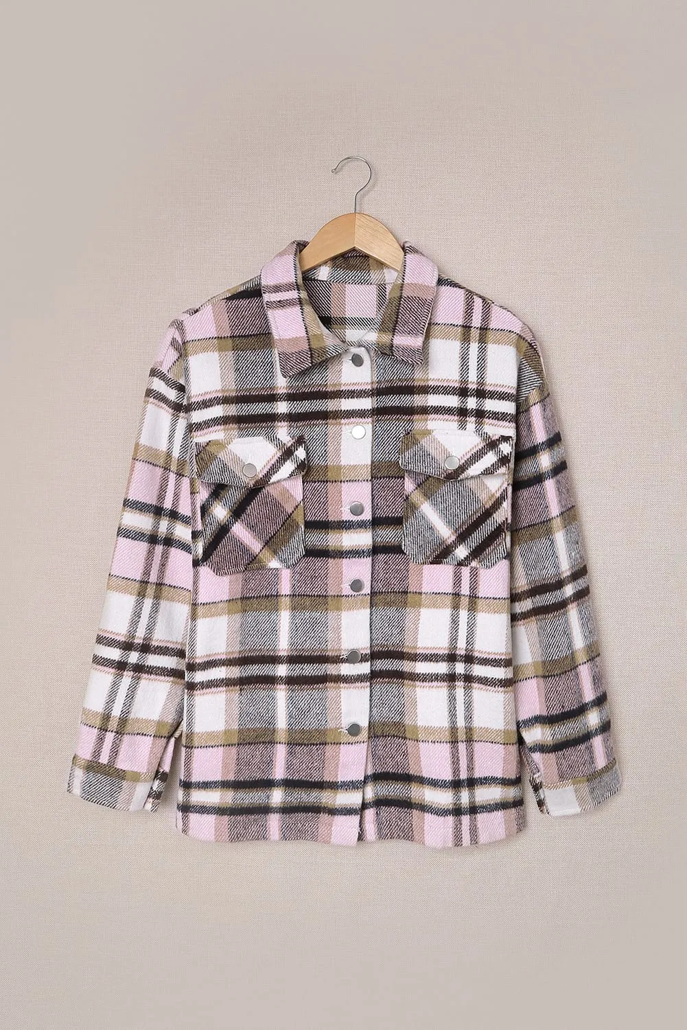 Wholesale Brown Plaid Button Up Long Sleeve Flannel Shacket