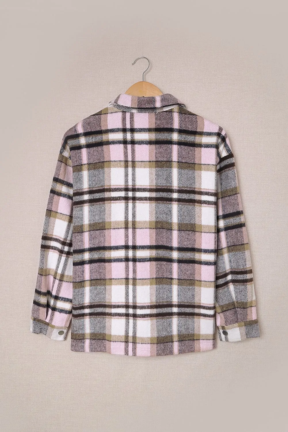 Wholesale Brown Plaid Button Up Long Sleeve Flannel Shacket