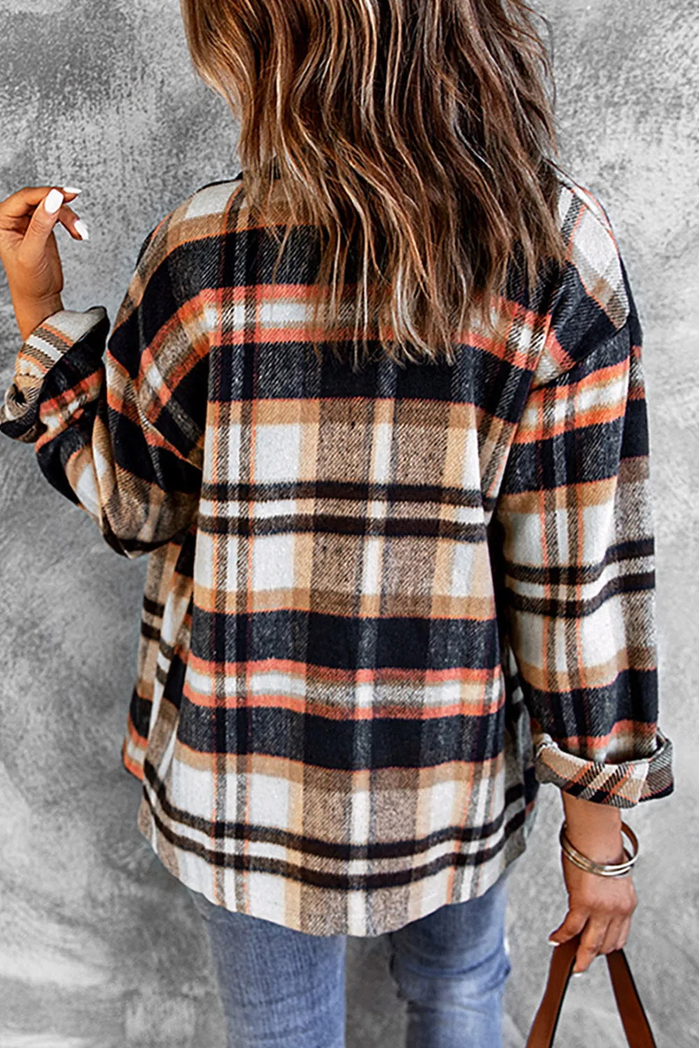 Wholesale Brown Plaid Button Up Long Sleeve Flannel Shacket