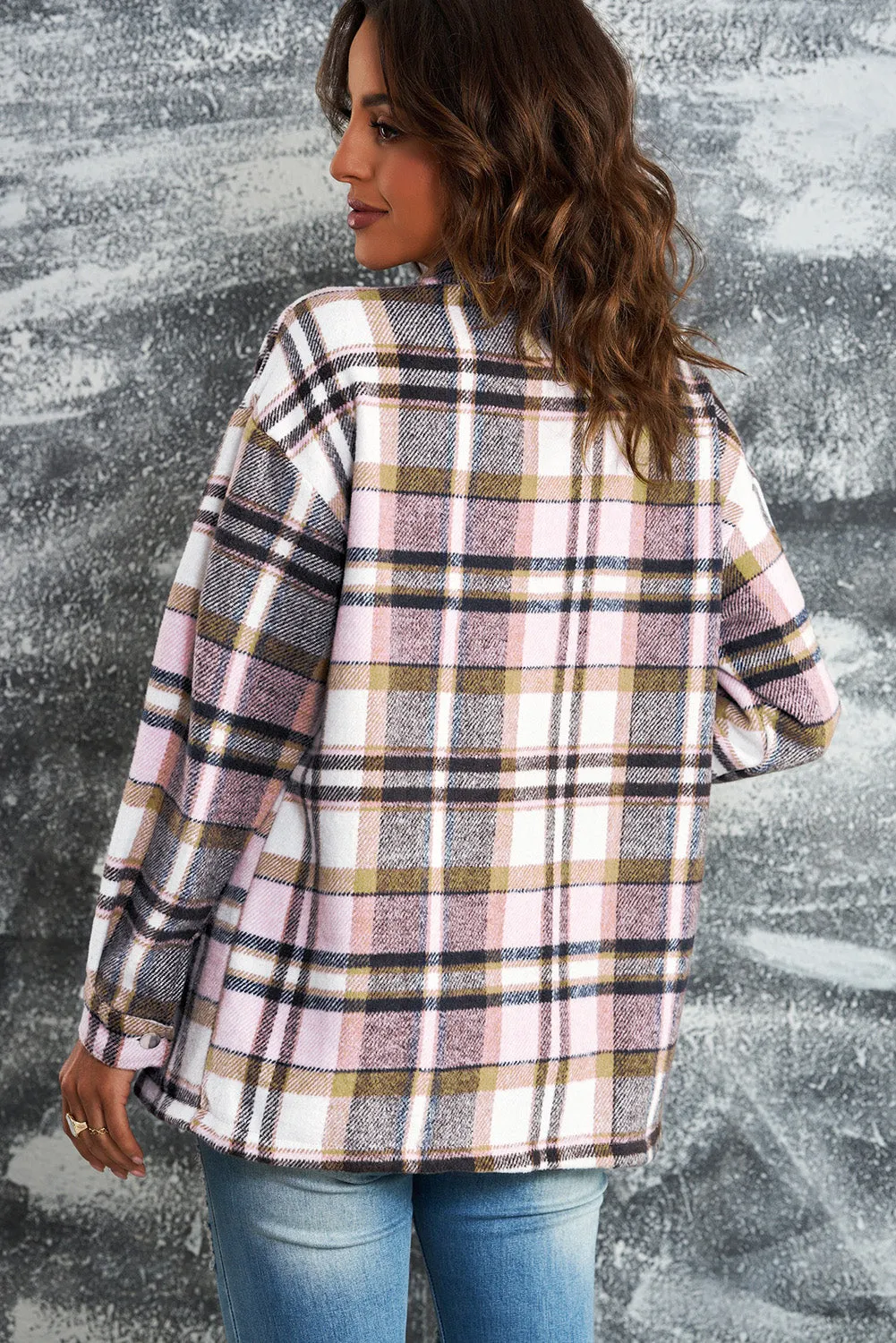 Wholesale Brown Plaid Button Up Long Sleeve Flannel Shacket