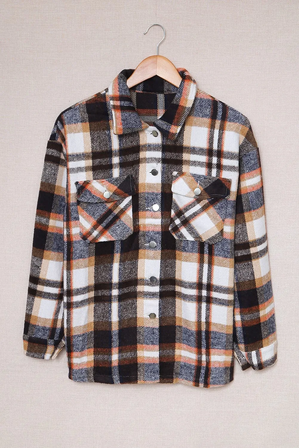 Wholesale Brown Plaid Button Up Long Sleeve Flannel Shacket