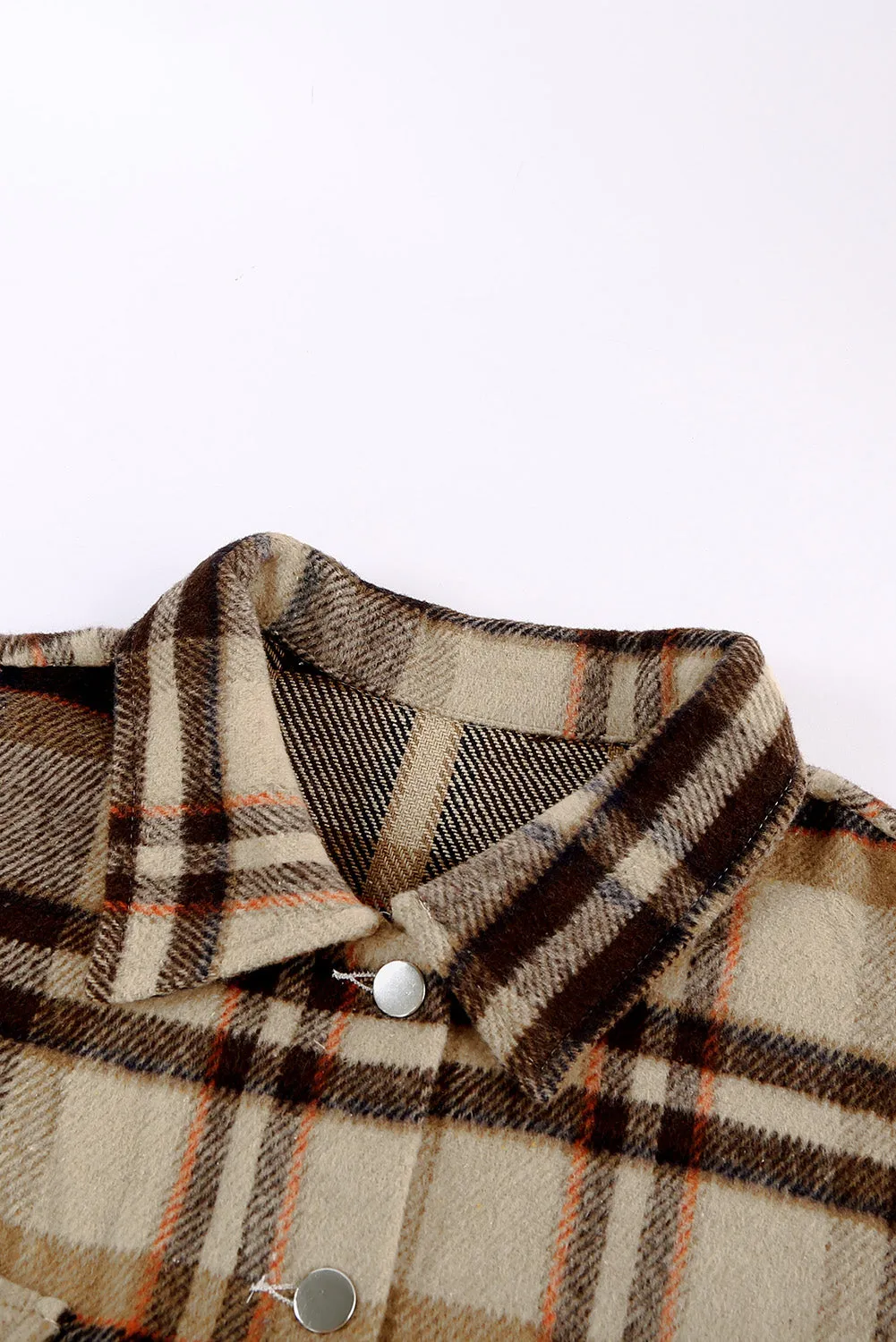 Wholesale Brown Plaid Button Up Long Sleeve Flannel Shacket