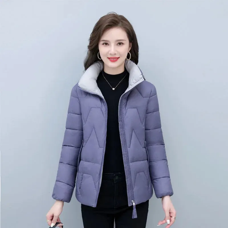 Winter 2024 New Down Jacket Women Parkas Cotton-Padded Coat Female Temperament Overcoat Short Korean Stand-UP Outerwear Tide Top