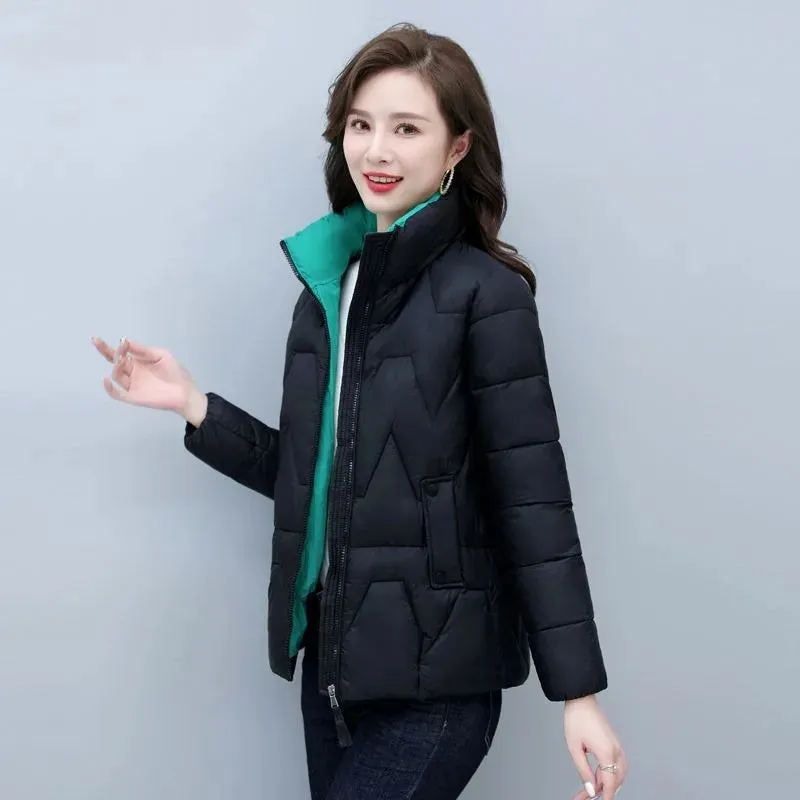 Winter 2024 New Down Jacket Women Parkas Cotton-Padded Coat Female Temperament Overcoat Short Korean Stand-UP Outerwear Tide Top