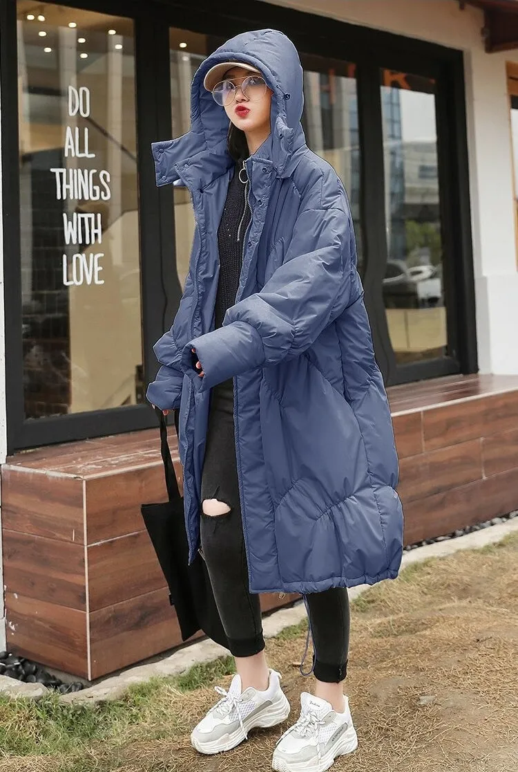 Winter Plus Size Hooded Long Cotton Padded Overcoat