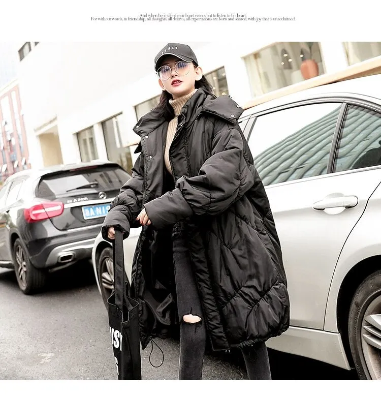 Winter Plus Size Hooded Long Cotton Padded Overcoat