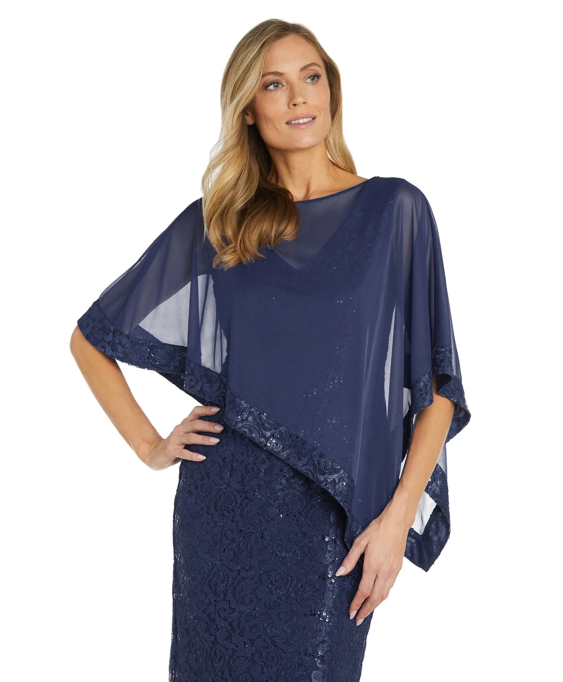 Women Unique Asymmetrical Lace Chiffon  Poncho Dress