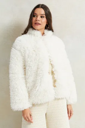 Women White Solid Fur Jacket