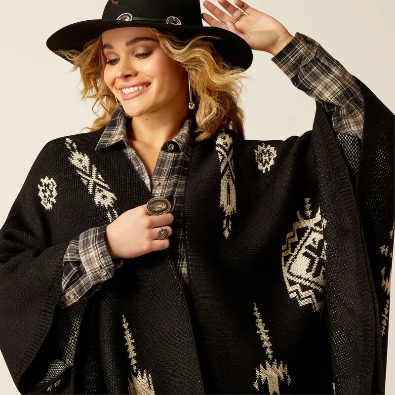 Women's Ariat Delta Poncho -Black/Summer Sand