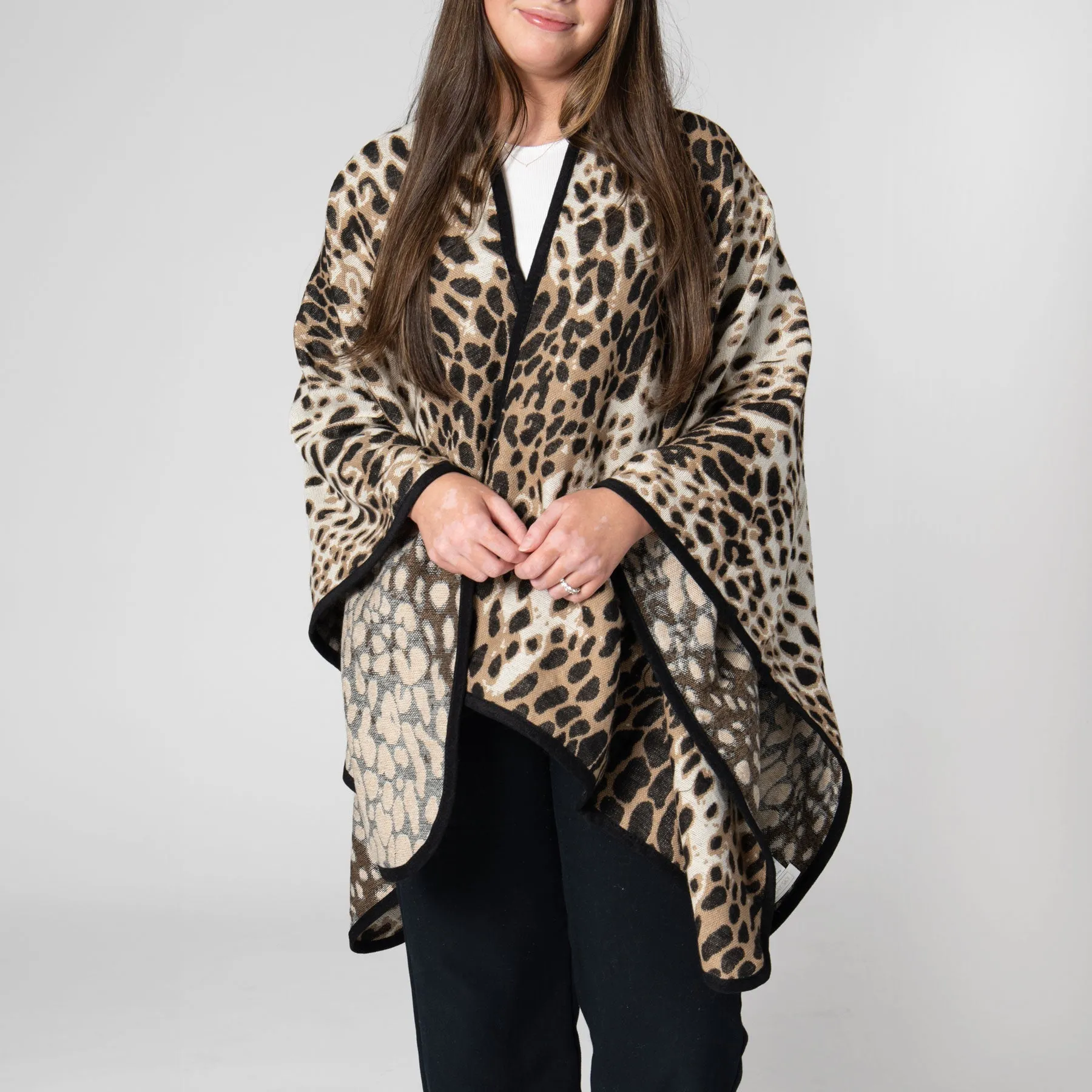 Women's Leopard Print Open Front Poncho