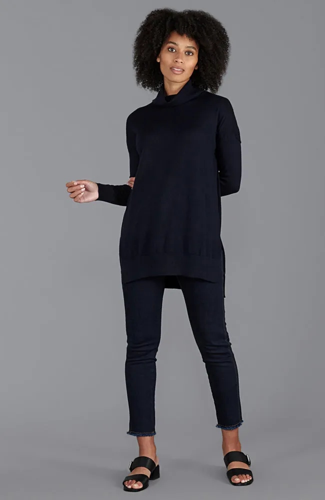 Womens Pure Extra Fine Merino Wool Oversized Roll Neck Jumper