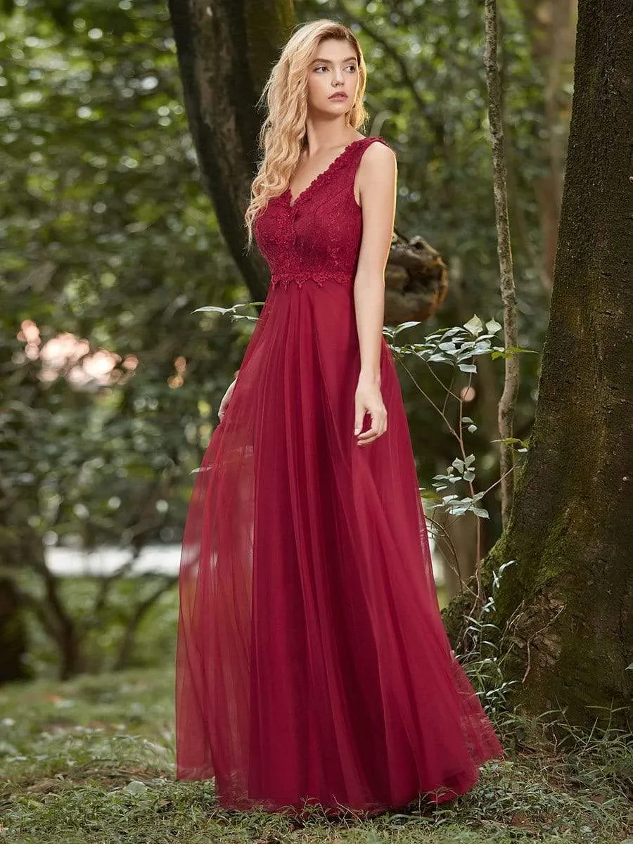 Women's Stunning V Neck Tulle & Lace Evening Dress for Engagement