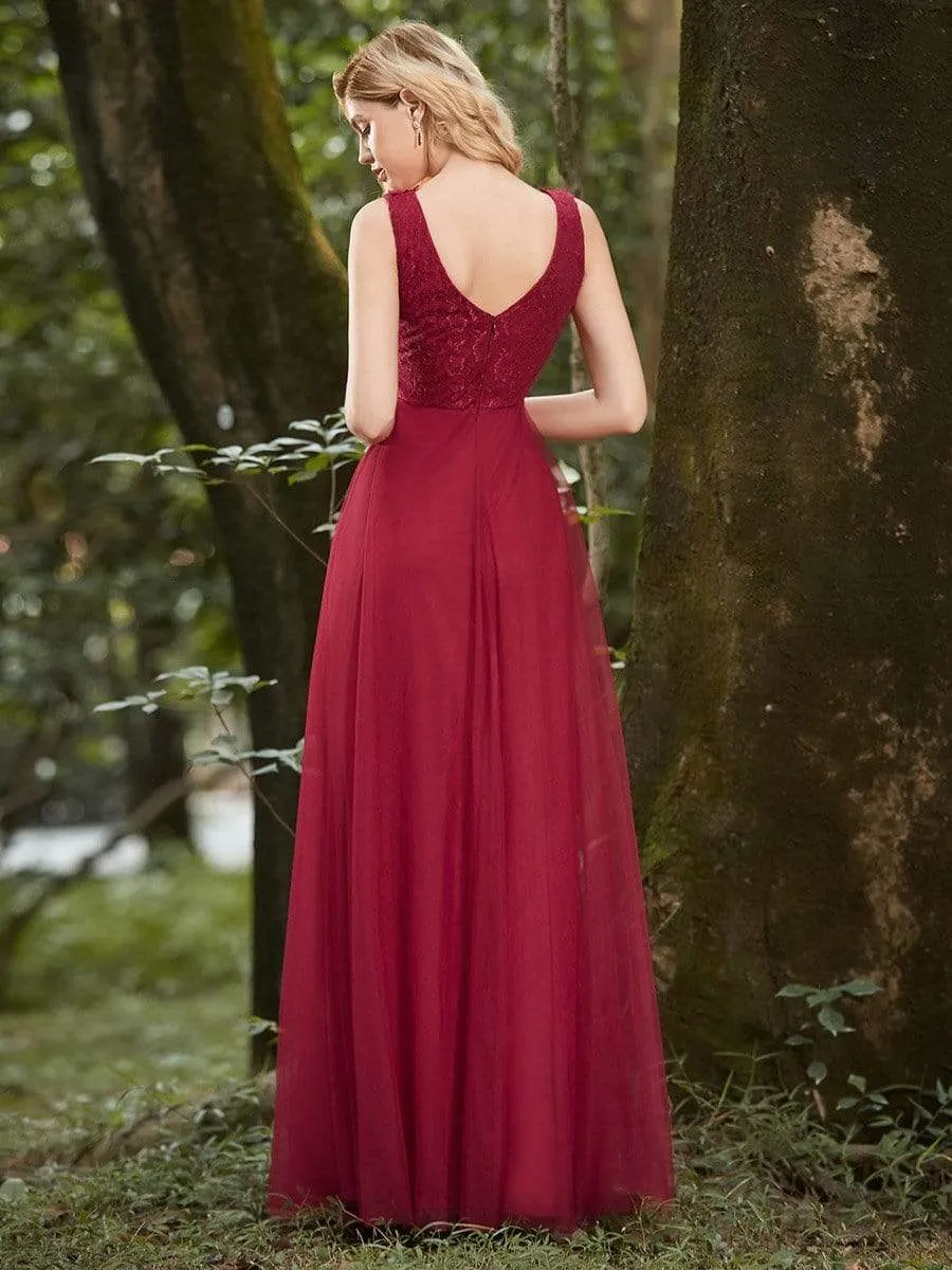 Women's Stunning V Neck Tulle & Lace Evening Dress for Engagement