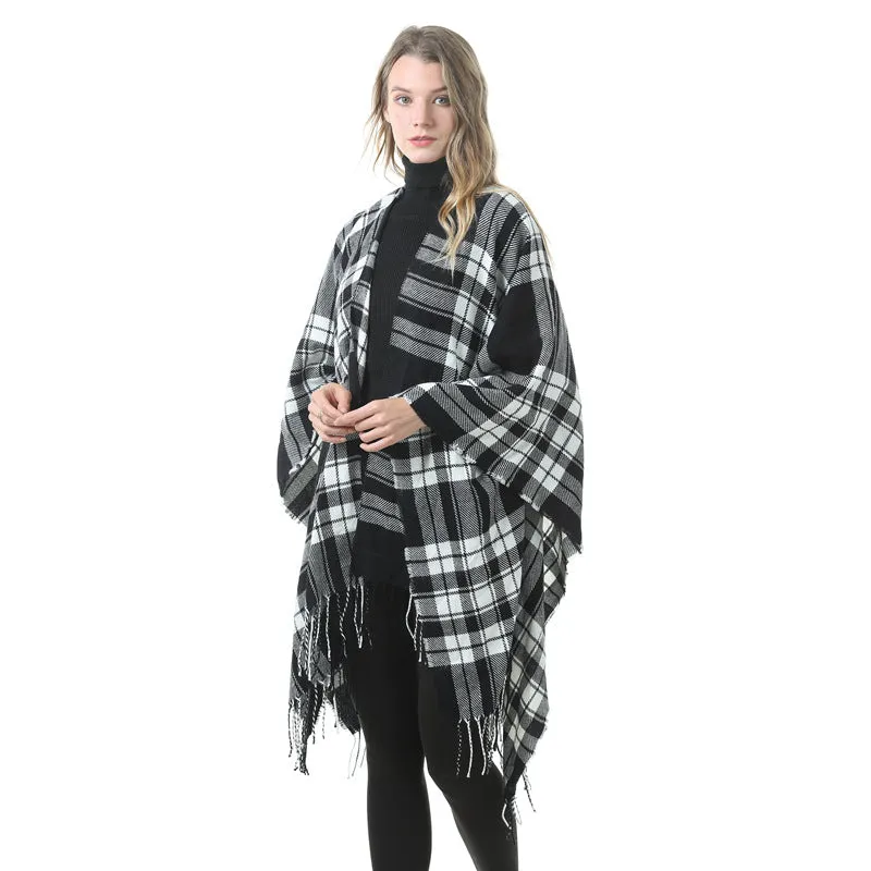 Women's Winter Warm Oversized Blanket Sweater Plaid Shawl