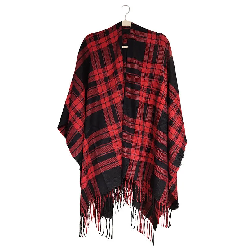 Women's Winter Warm Oversized Blanket Sweater Plaid Shawl