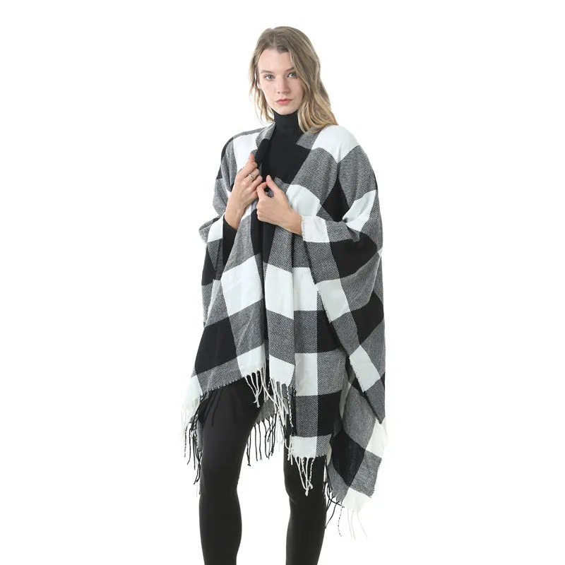 Women's Winter Warm Oversized Blanket Sweater Plaid Shawl