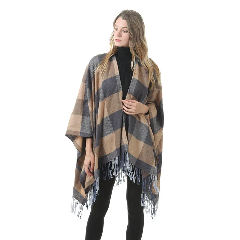 Women's Winter Warm Oversized Blanket Sweater Plaid Shawl