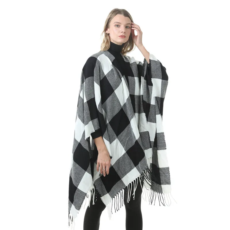 Women's Winter Warm Oversized Blanket Sweater Plaid Shawl