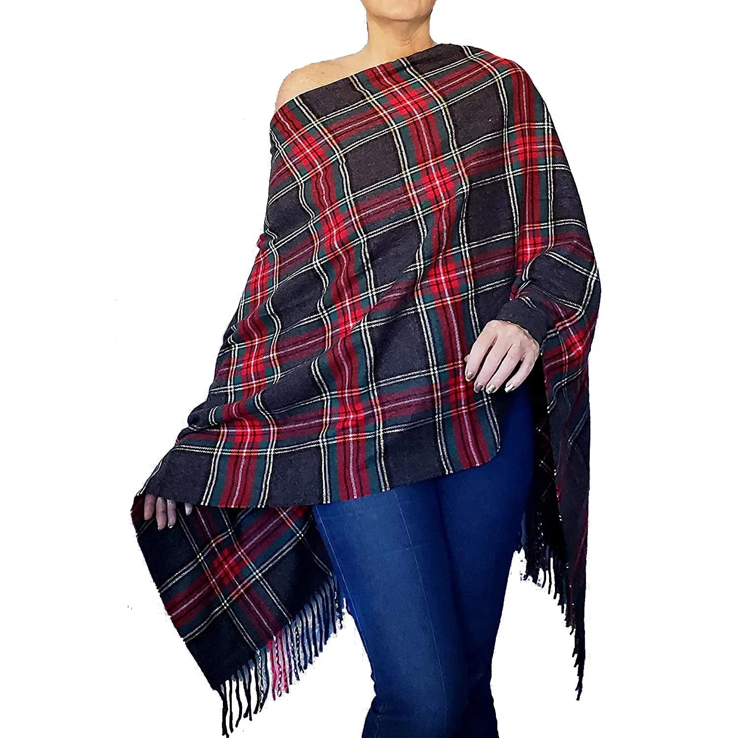 Women's Winter Warm Oversized Blanket Sweater Plaid Shawl