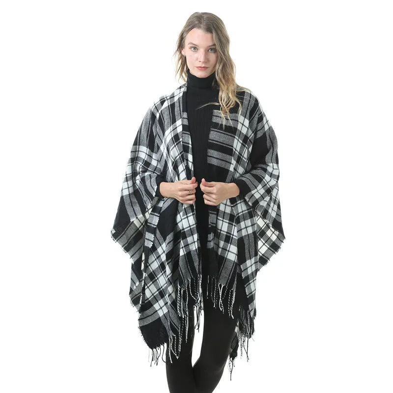 Women's Winter Warm Oversized Blanket Sweater Plaid Shawl