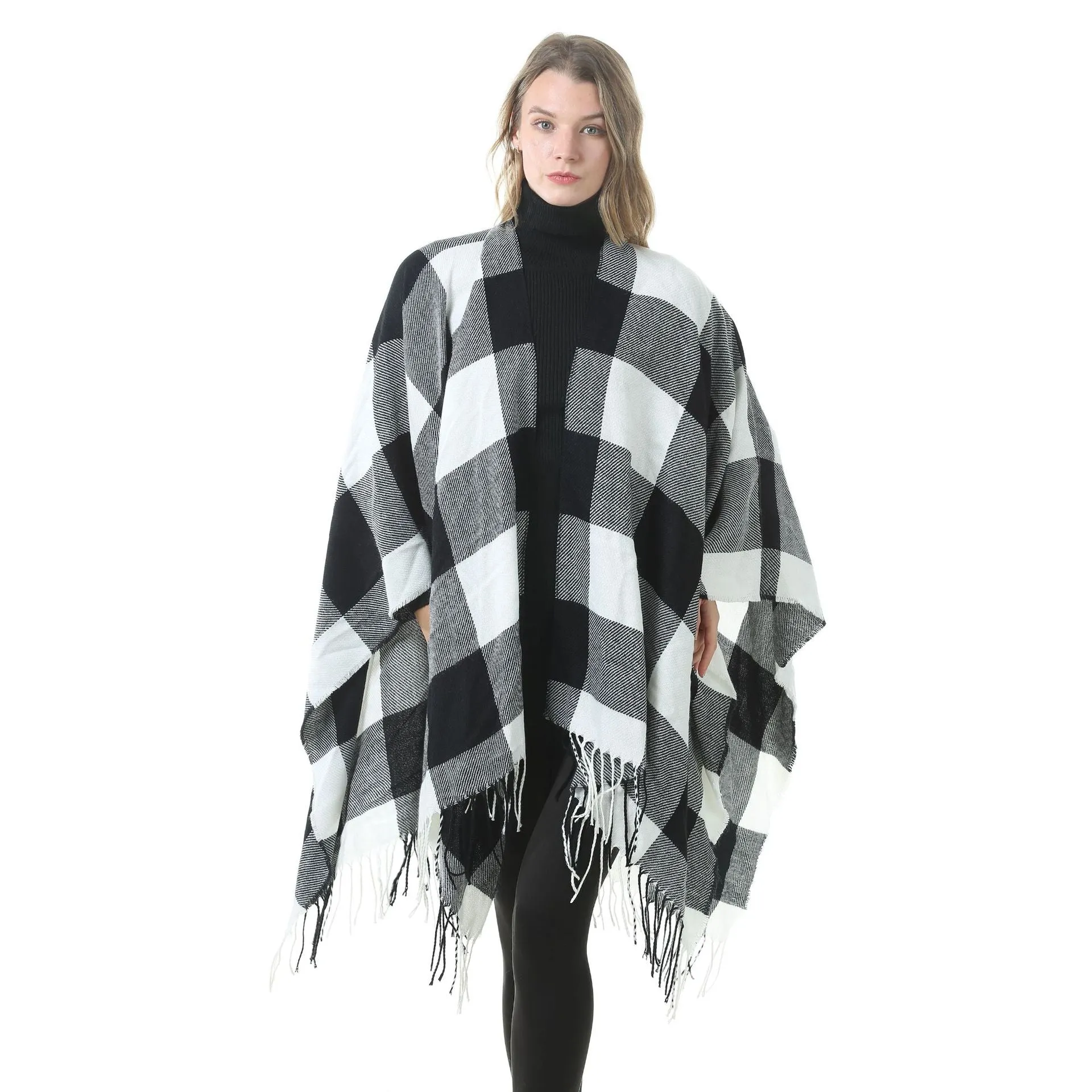 Women's Winter Warm Oversized Blanket Sweater Plaid Shawl