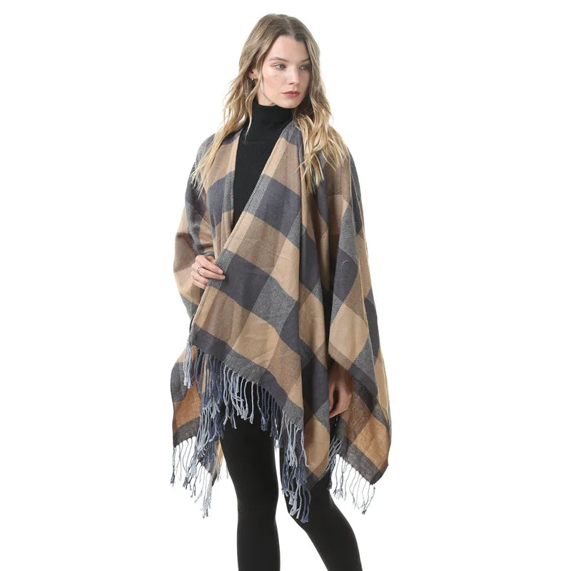 Women's Winter Warm Oversized Blanket Sweater Plaid Shawl