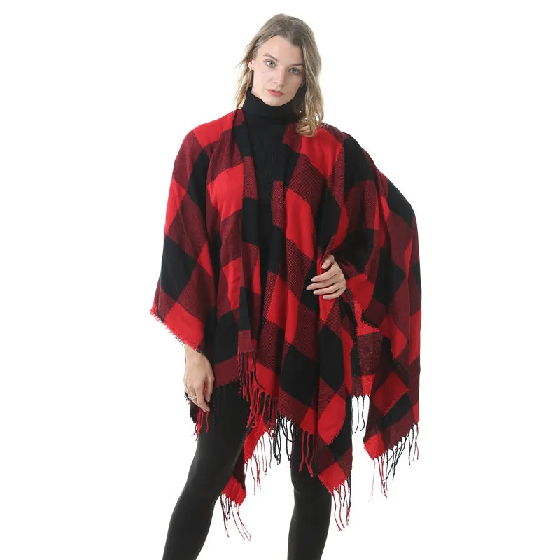 Women's Winter Warm Oversized Blanket Sweater Plaid Shawl