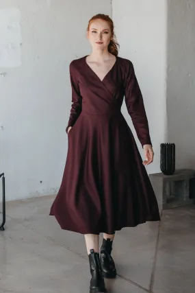 Wool Wrap-Top Dress in Midi Length