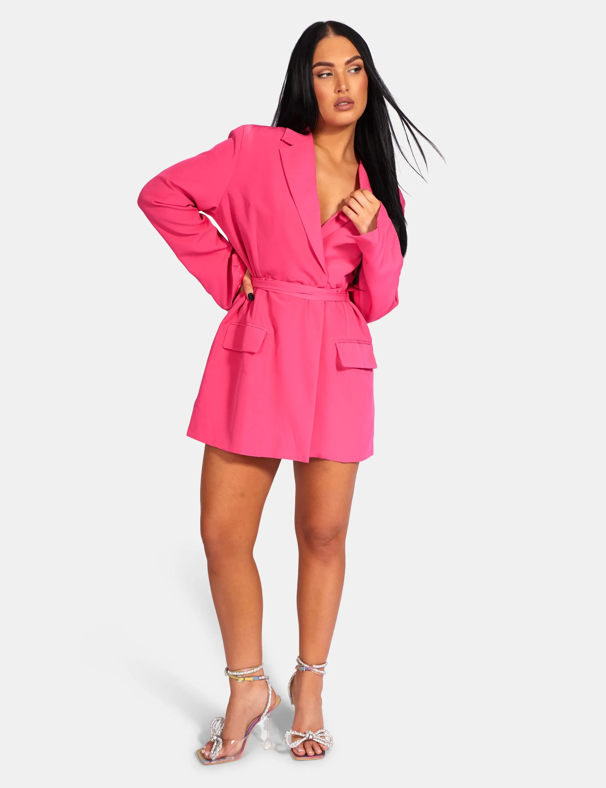 Wrap Belt Blazer Dress Pink