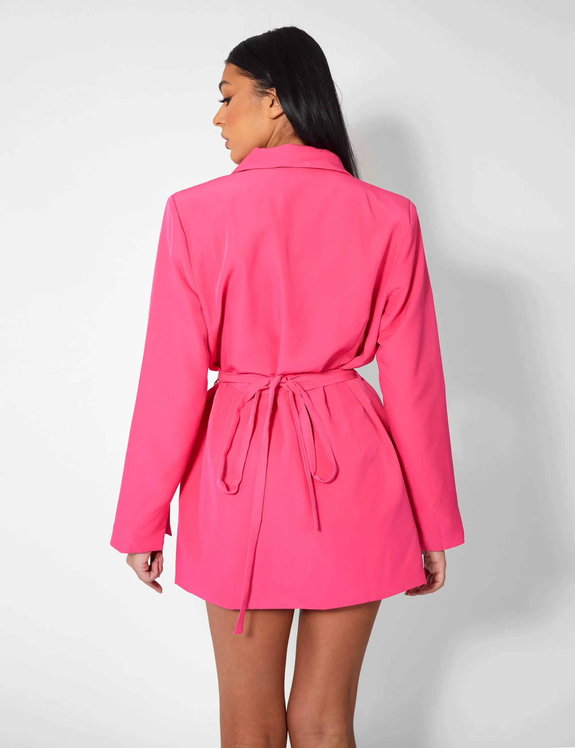 Wrap Belt Blazer Dress Pink