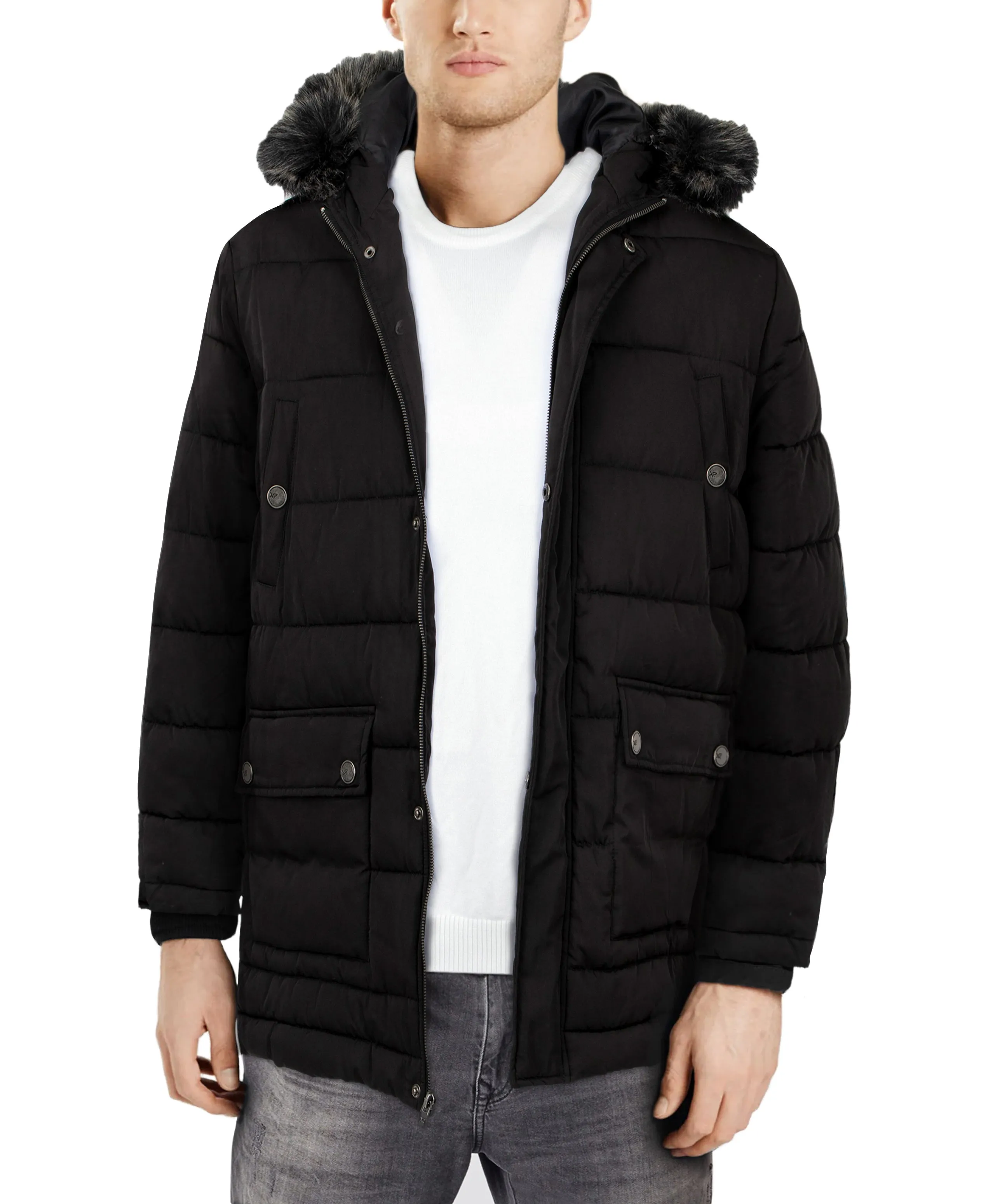 X RAY Men's Hooded Puffer Parka Ski Jacket With Fur Trim