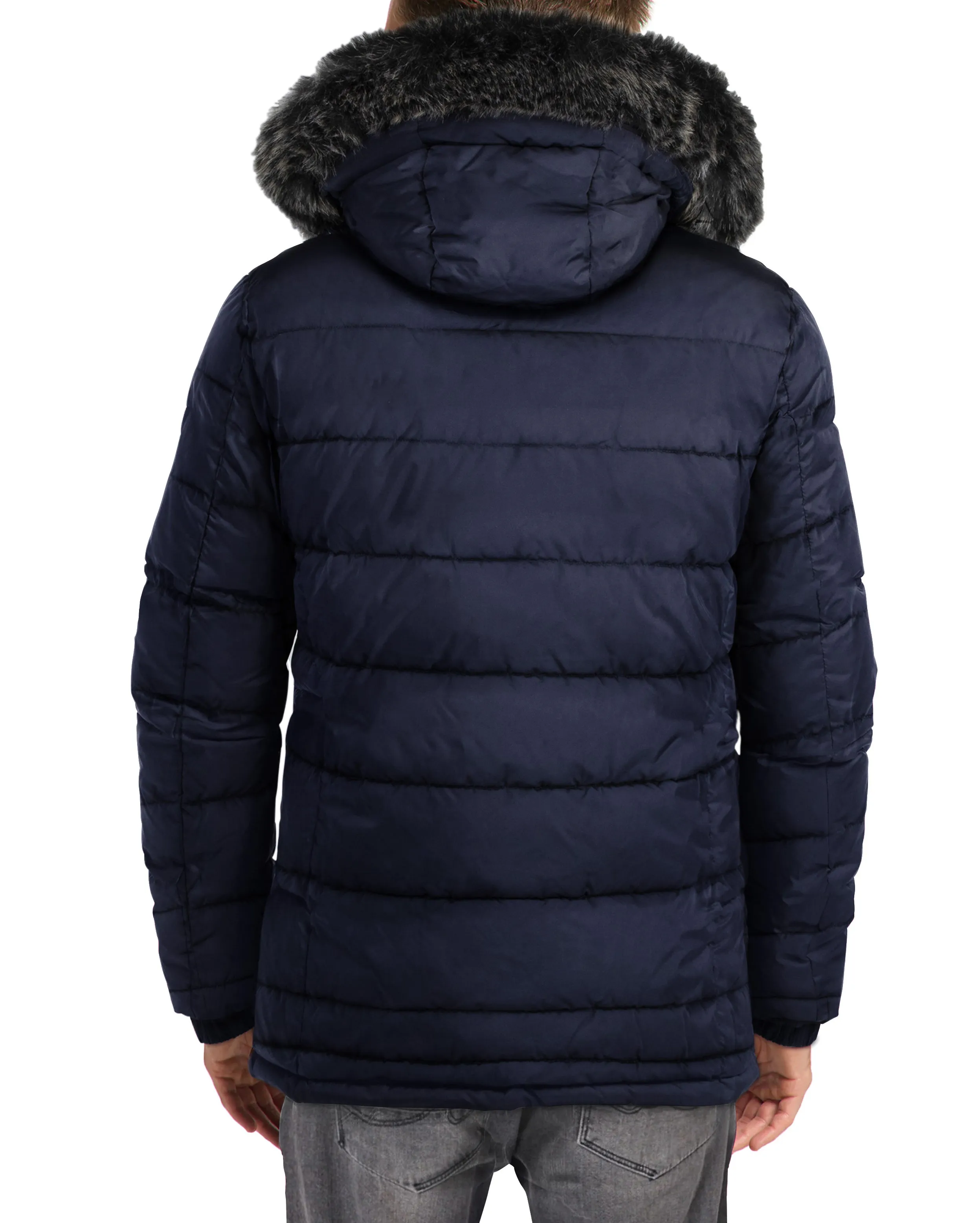 X RAY Men's Hooded Puffer Parka Ski Jacket With Fur Trim