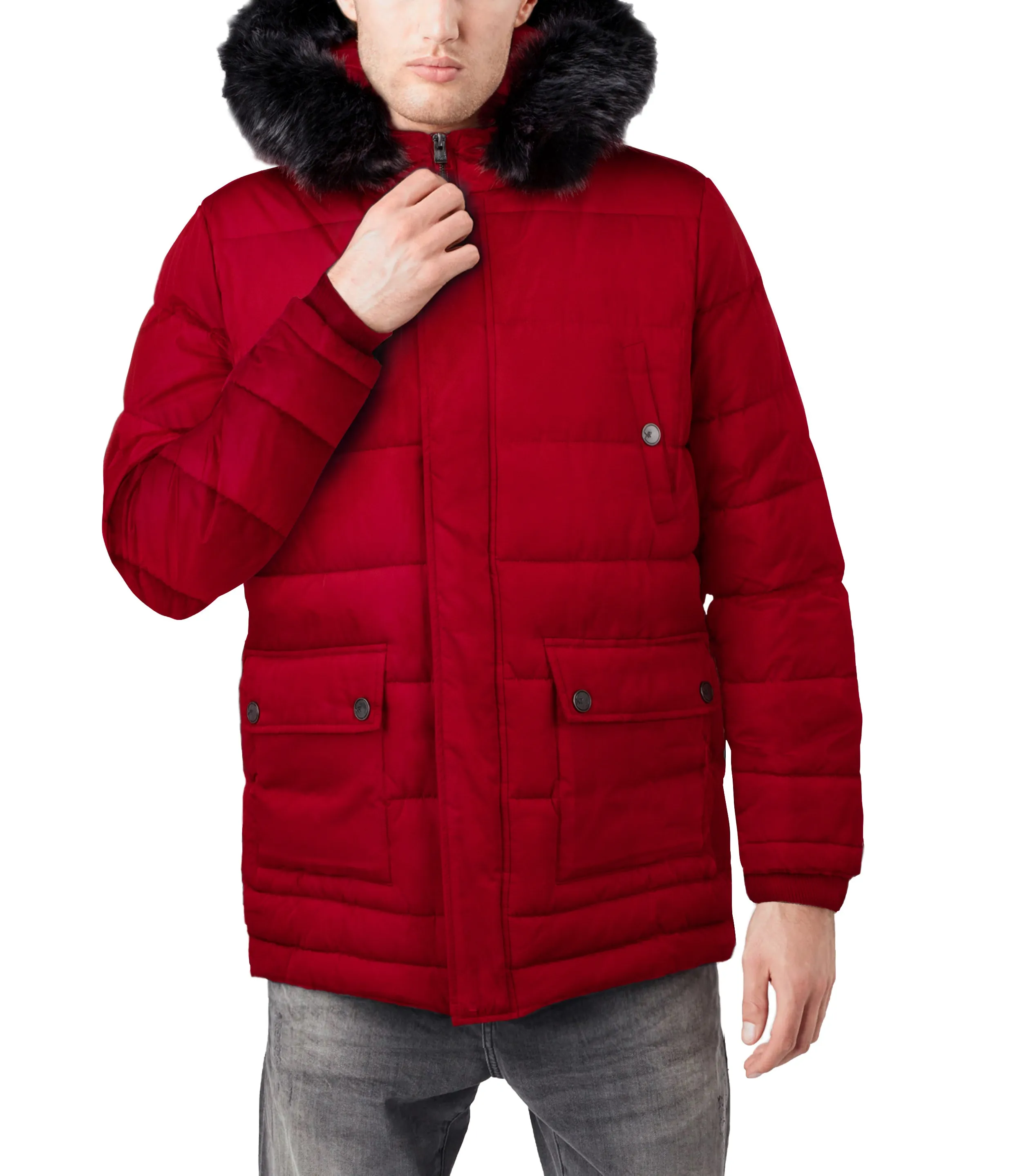 X RAY Men's Hooded Puffer Parka Ski Jacket With Fur Trim